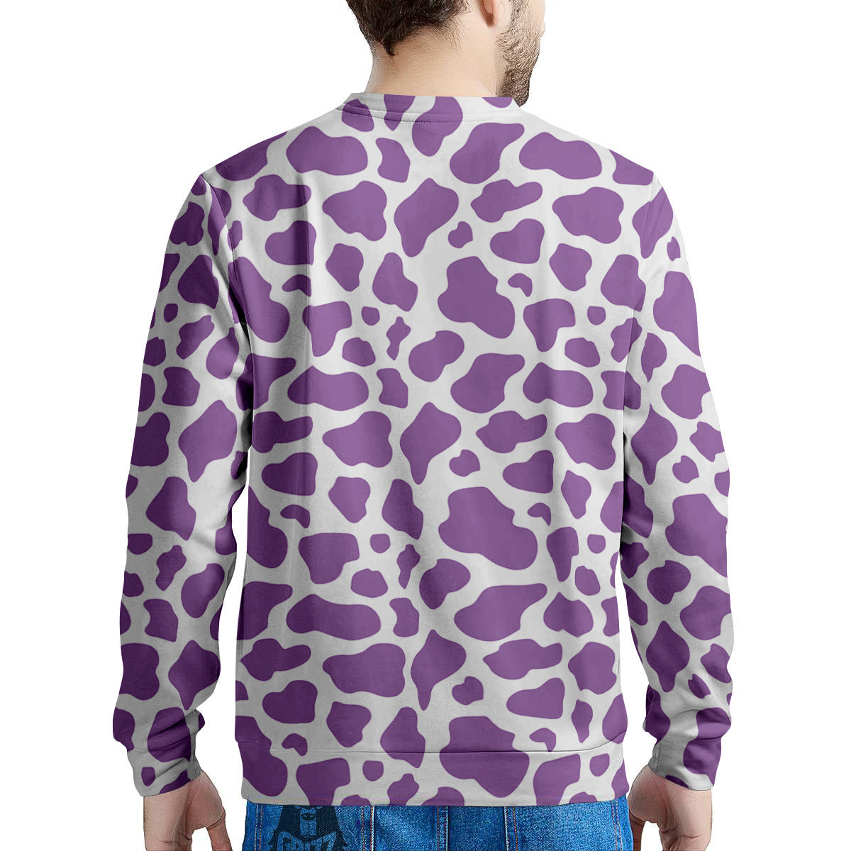 Violet Purple Cow Print Pattern Men's Sweatshirt-grizzshop