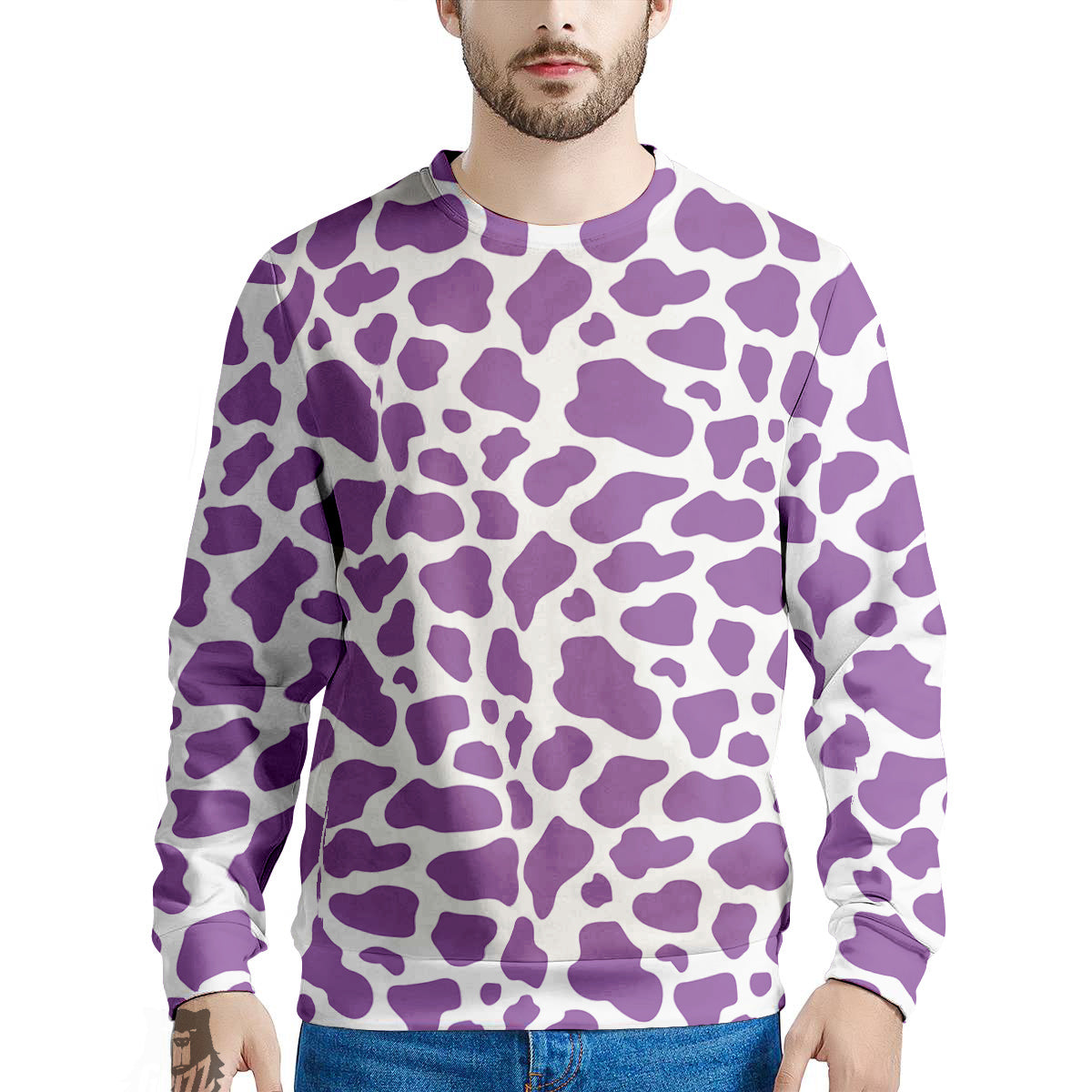 Violet Purple Cow Print Pattern Men's Sweatshirt-grizzshop