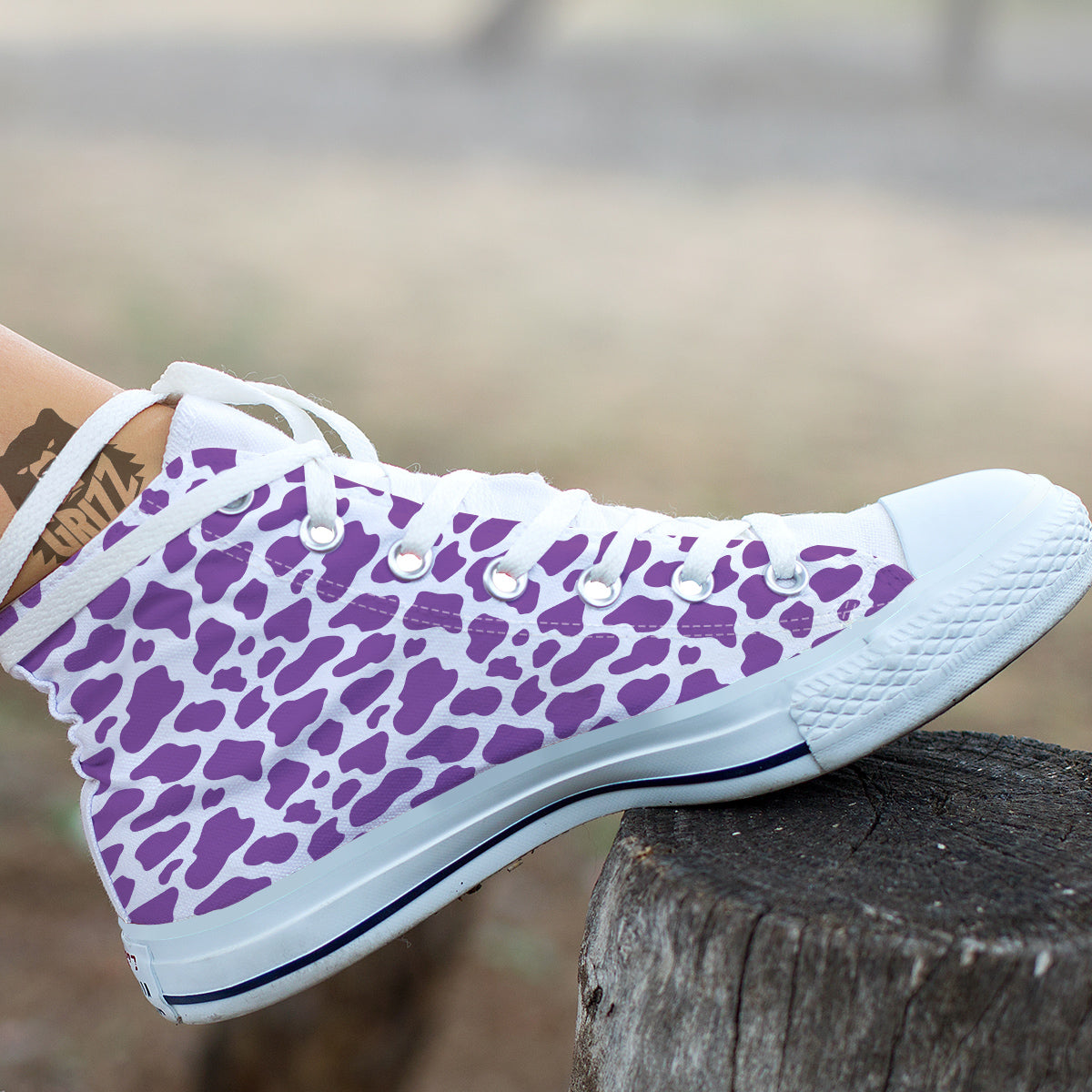 Violet Purple Cow Print Pattern White High Top Shoes-grizzshop