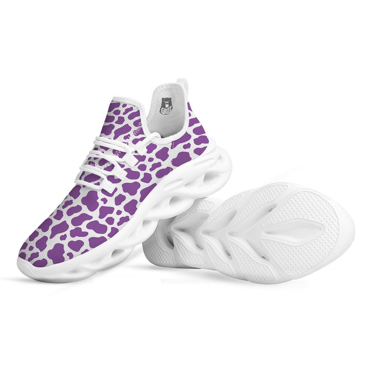 Violet Purple Cow Print Pattern White Running Shoes-grizzshop