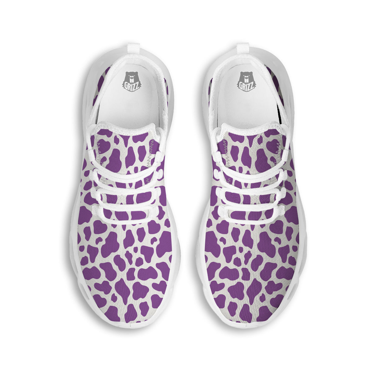 Violet Purple Cow Print Pattern White Running Shoes-grizzshop