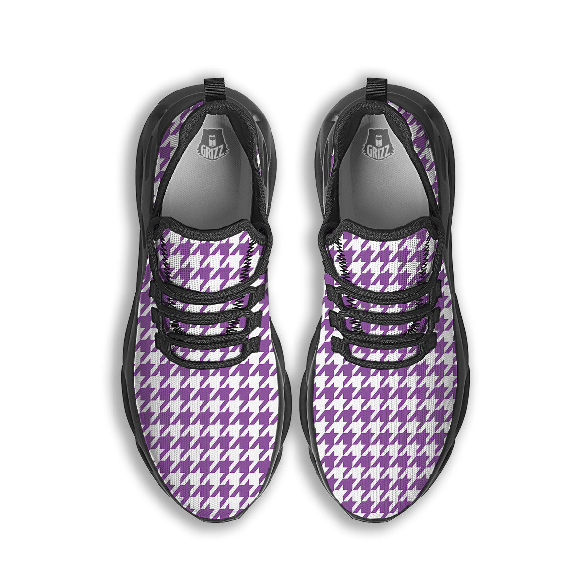 Violet Purple Houndstooth Print Black Running Shoes-grizzshop
