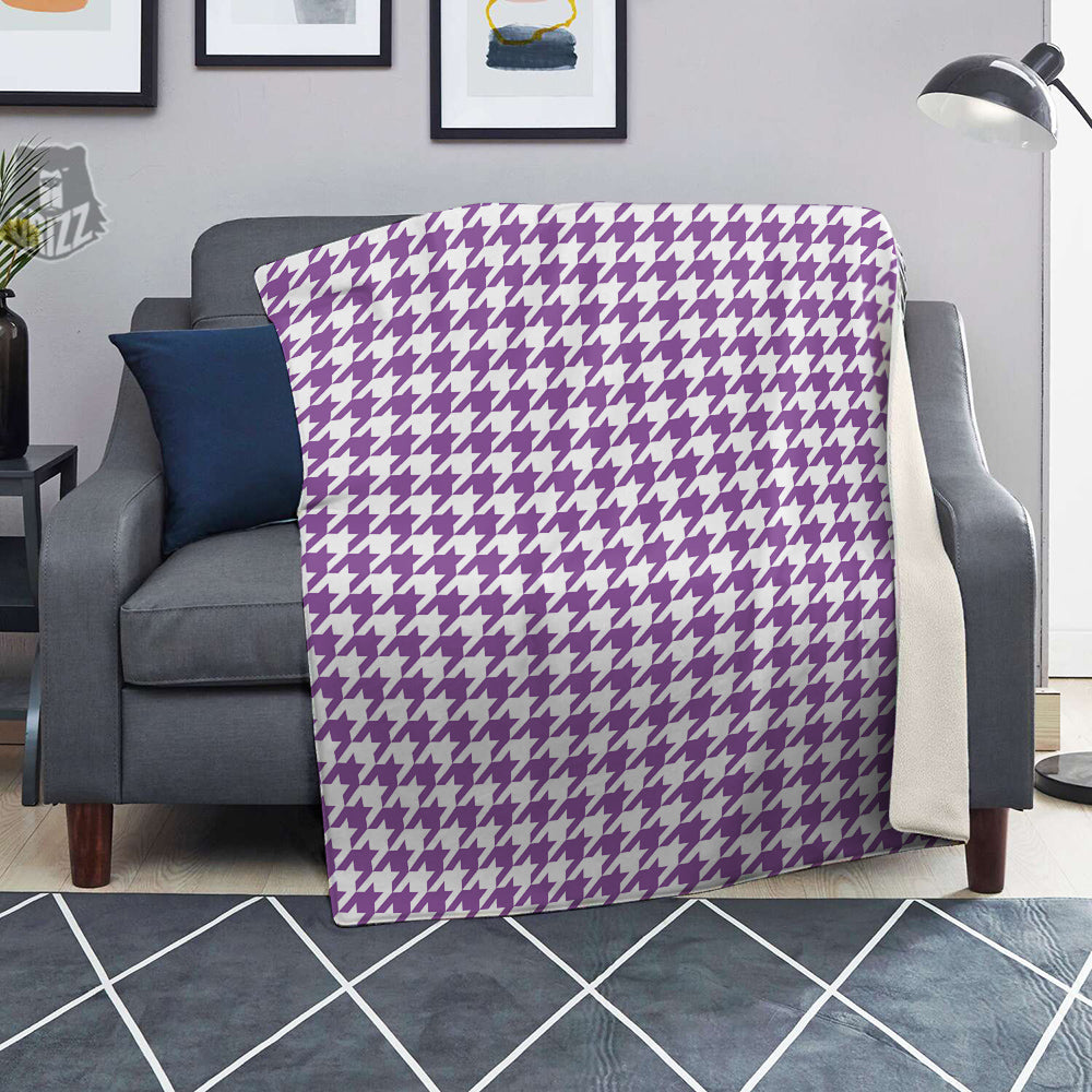 Violet Purple Houndstooth Print Blanket-grizzshop
