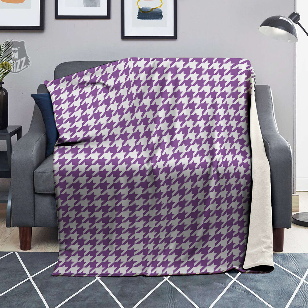 Violet Purple Houndstooth Print Blanket-grizzshop