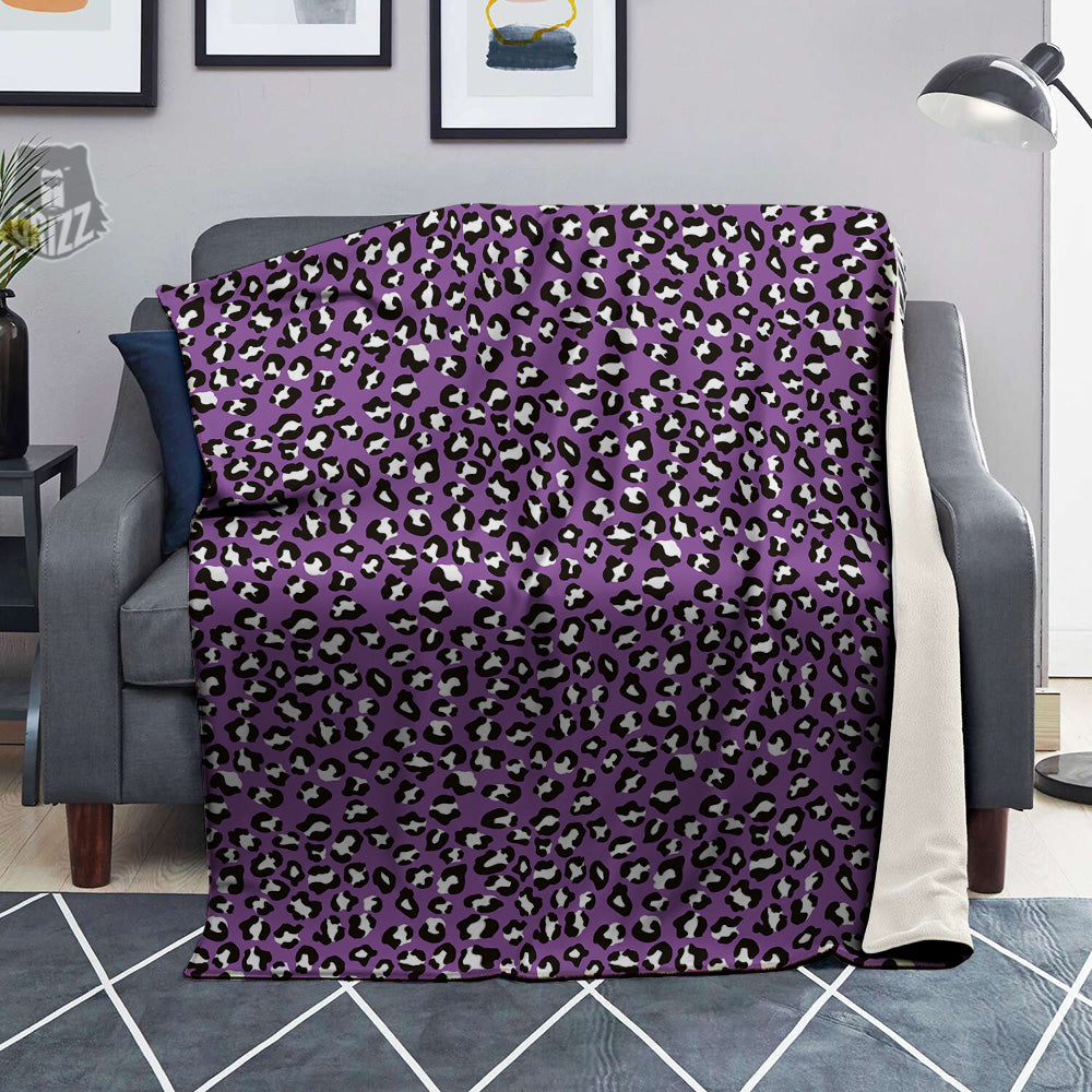 Violet Purple Leopard Print Pattern Blanket-grizzshop