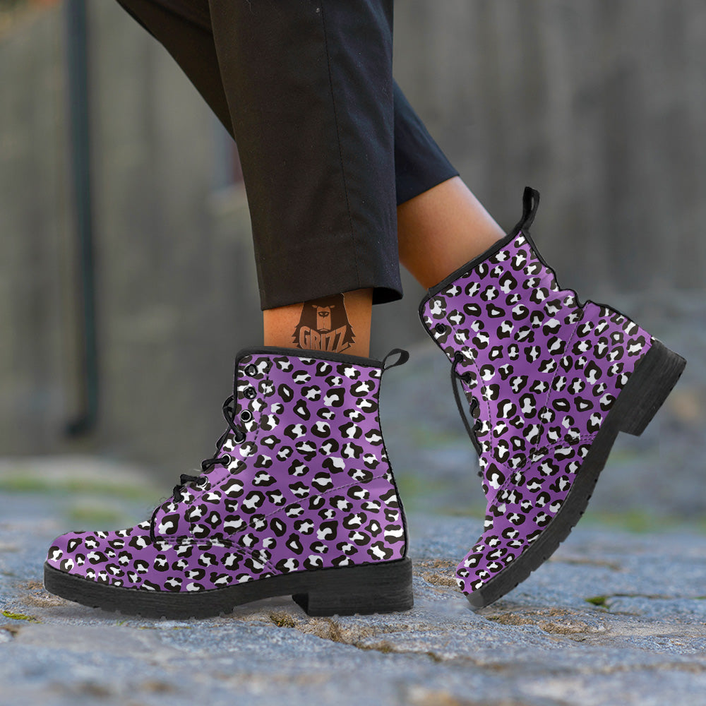 Violet Purple Leopard Print Pattern Leather Boots-grizzshop