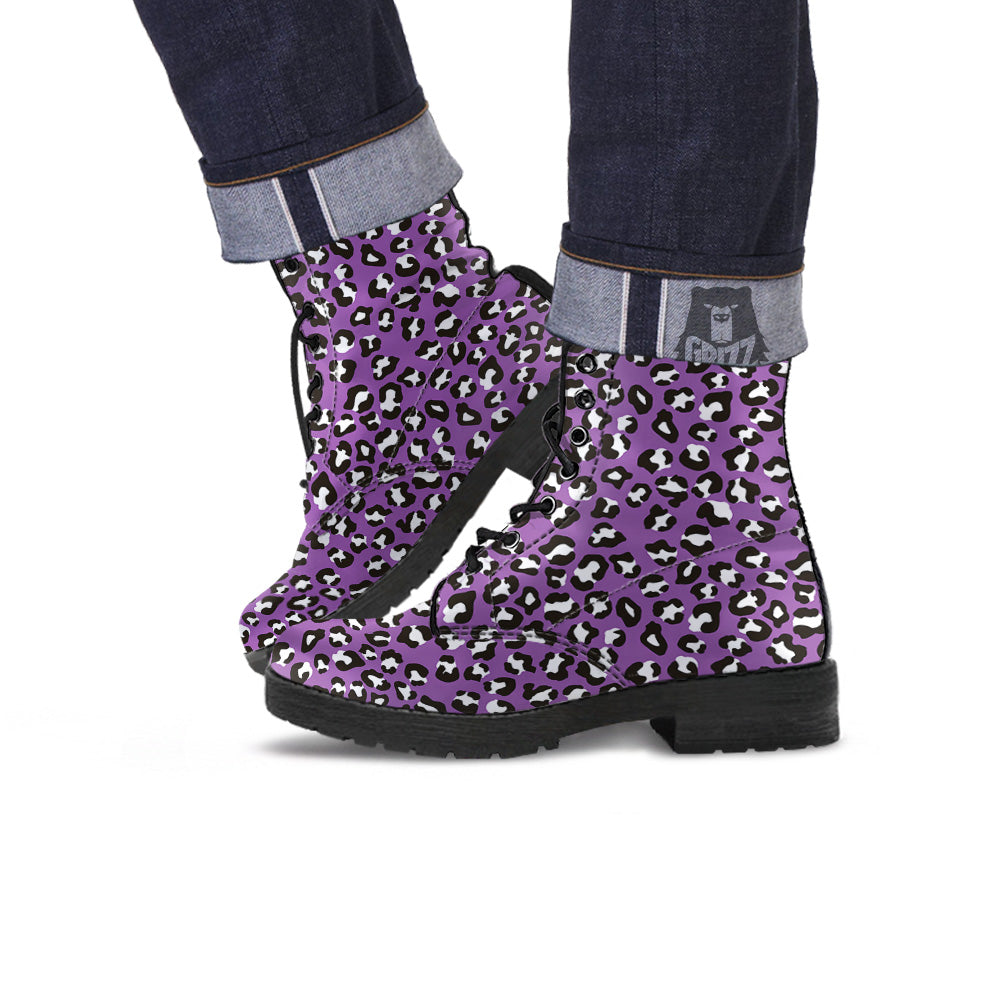 Violet Purple Leopard Print Pattern Leather Boots-grizzshop
