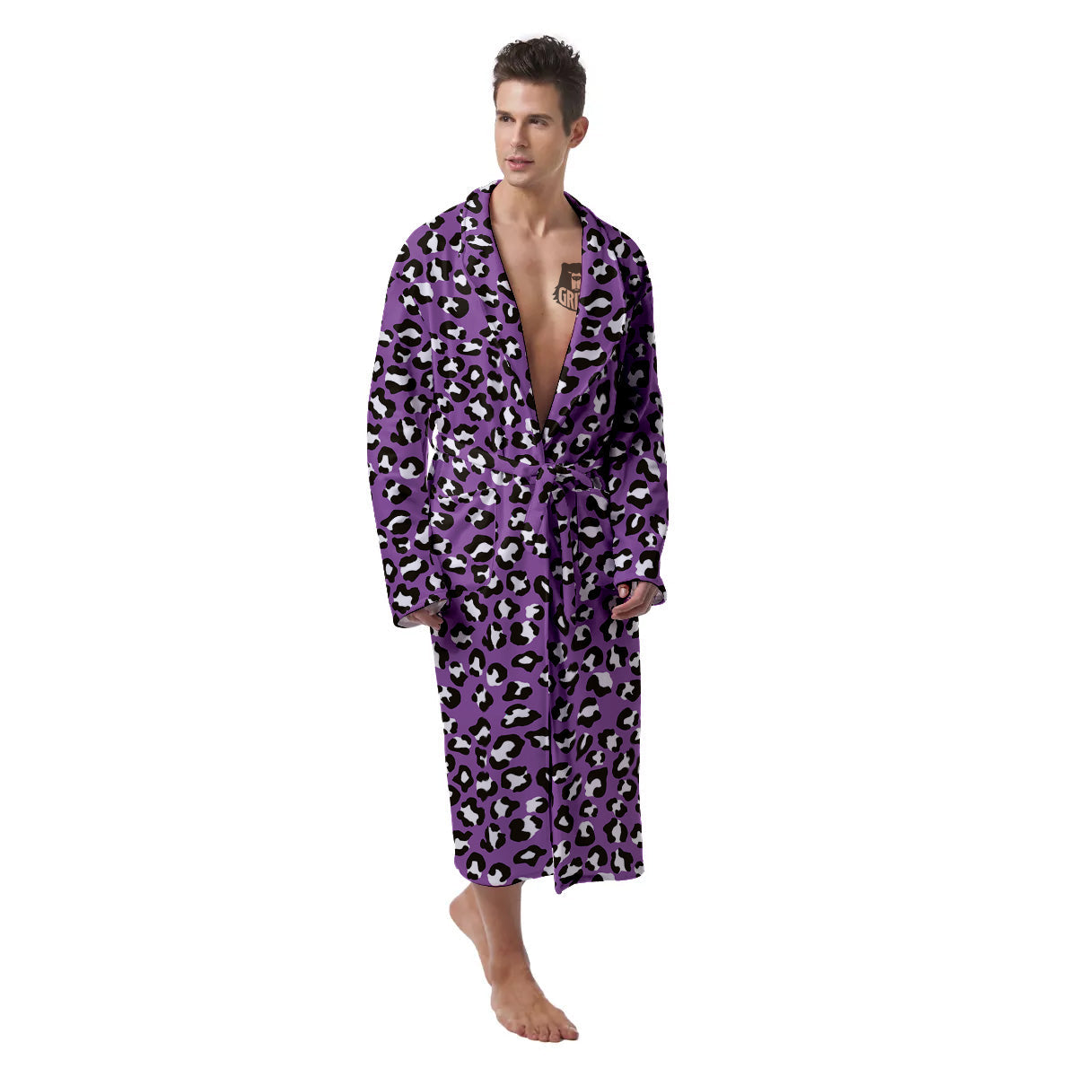Violet Purple Leopard Print Pattern Men's Robe-grizzshop