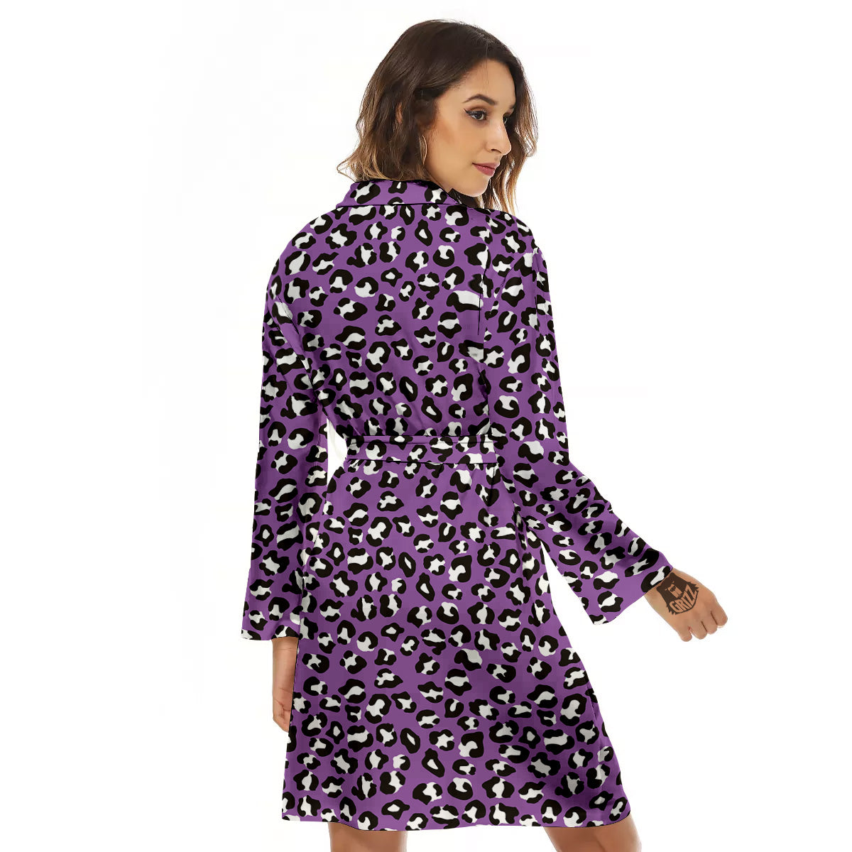 Violet Purple Leopard Print Pattern Women's Robe-grizzshop