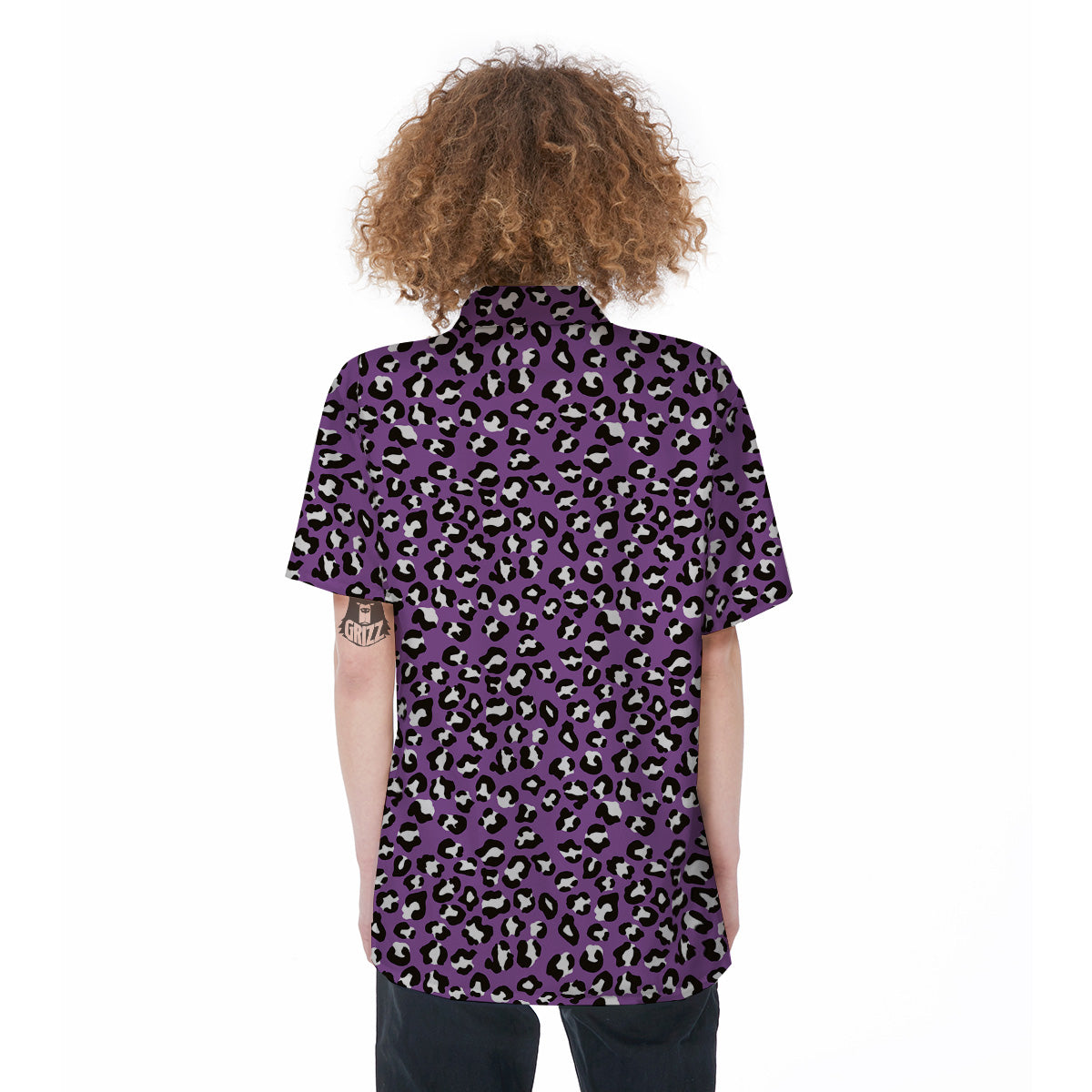 Violet Purple Leopard Print Pattern Women's Short Sleeve Shirts-grizzshop
