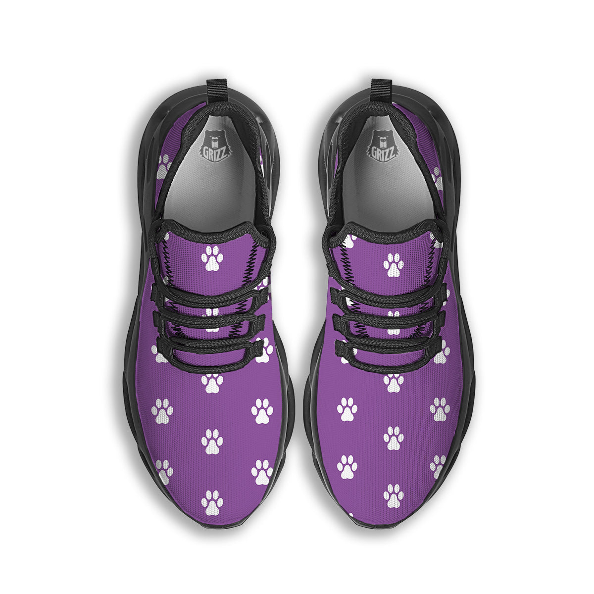 Violet Purple Paw Print Black Running Shoes-grizzshop