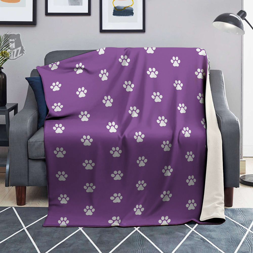 Violet Purple Paw Print Blanket-grizzshop