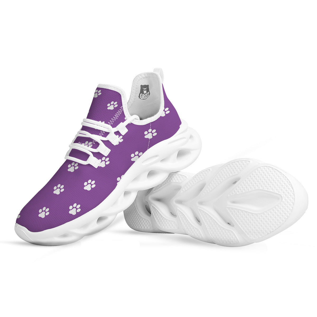 Violet Purple Paw Print White Running Shoes-grizzshop