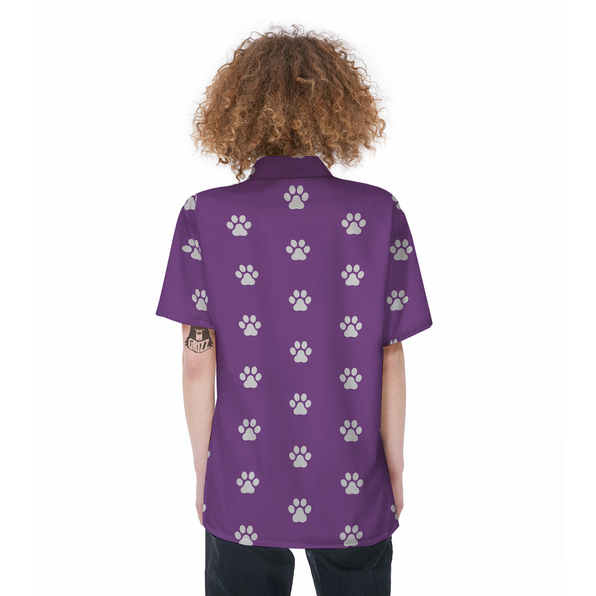 Violet Purple Paw Print Women's Short Sleeve Shirts-grizzshop