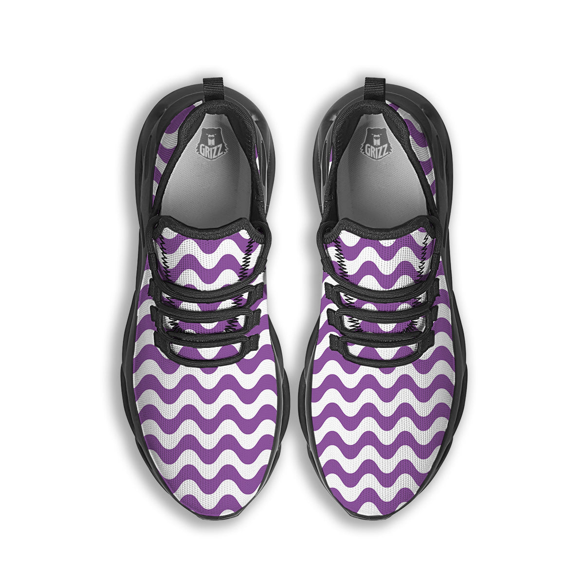 Violet Purple Wave Striped Print Black Running Shoes-grizzshop