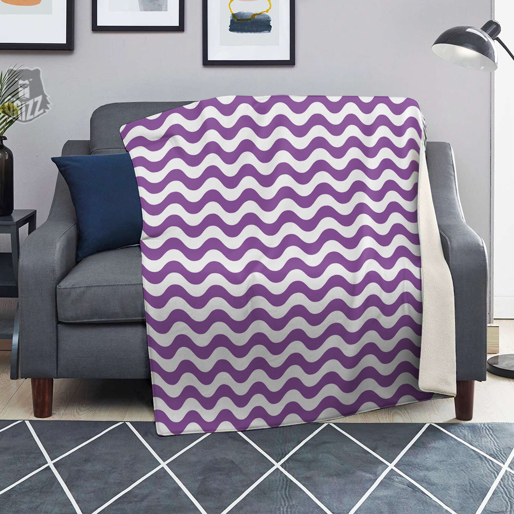 Violet Purple Wave Striped Print Blanket-grizzshop