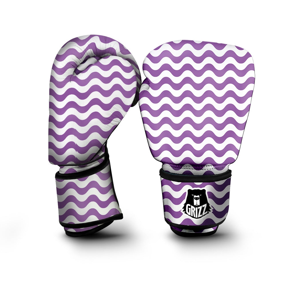 Violet Purple Wave Striped Print Boxing Gloves-grizzshop