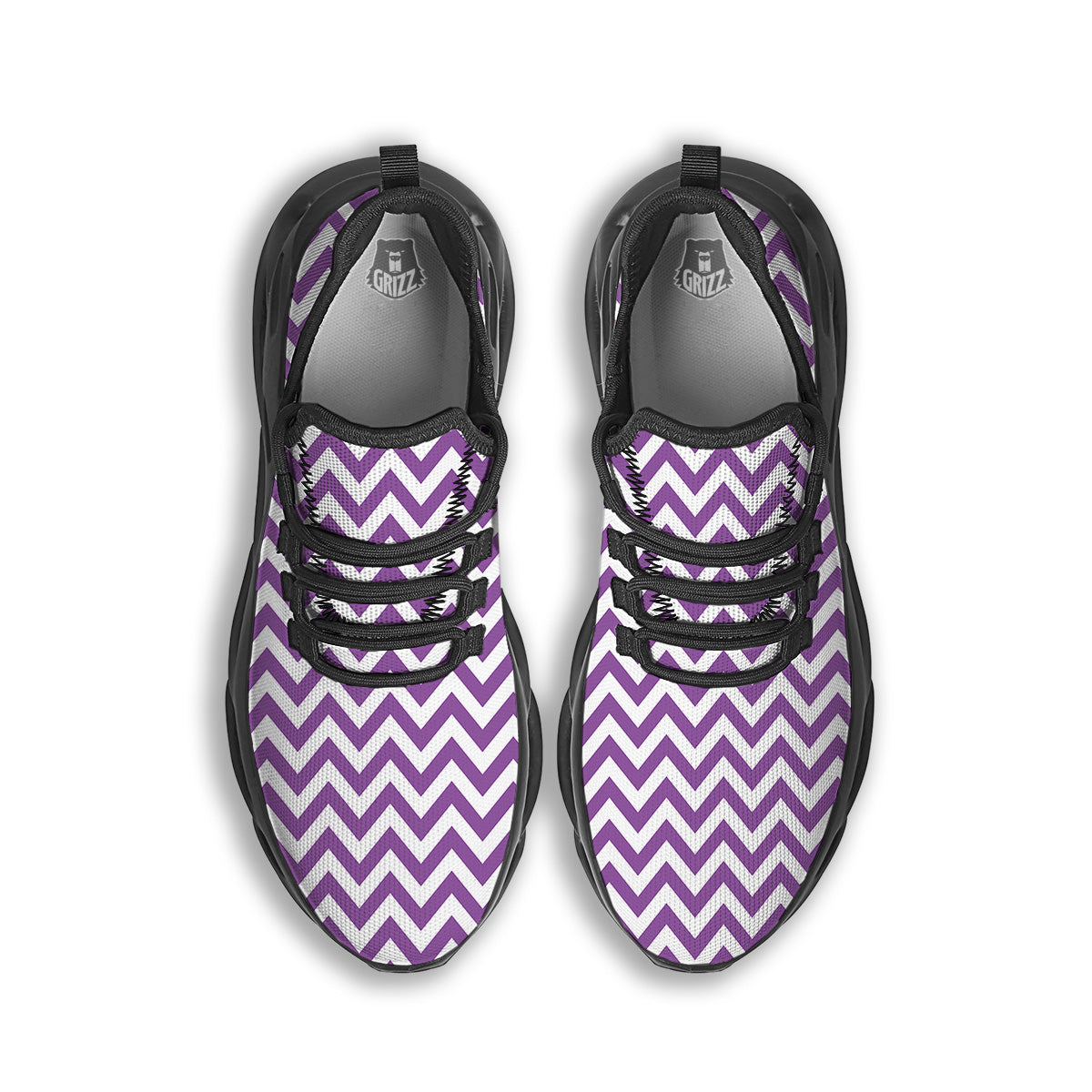 Violet Purple Zigzag Print Pattern Black Running Shoes-grizzshop
