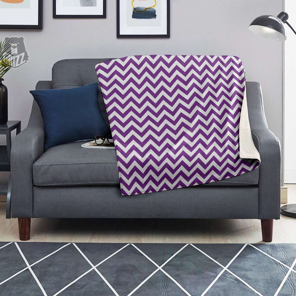 Violet Purple Zigzag Print Pattern Blanket-grizzshop