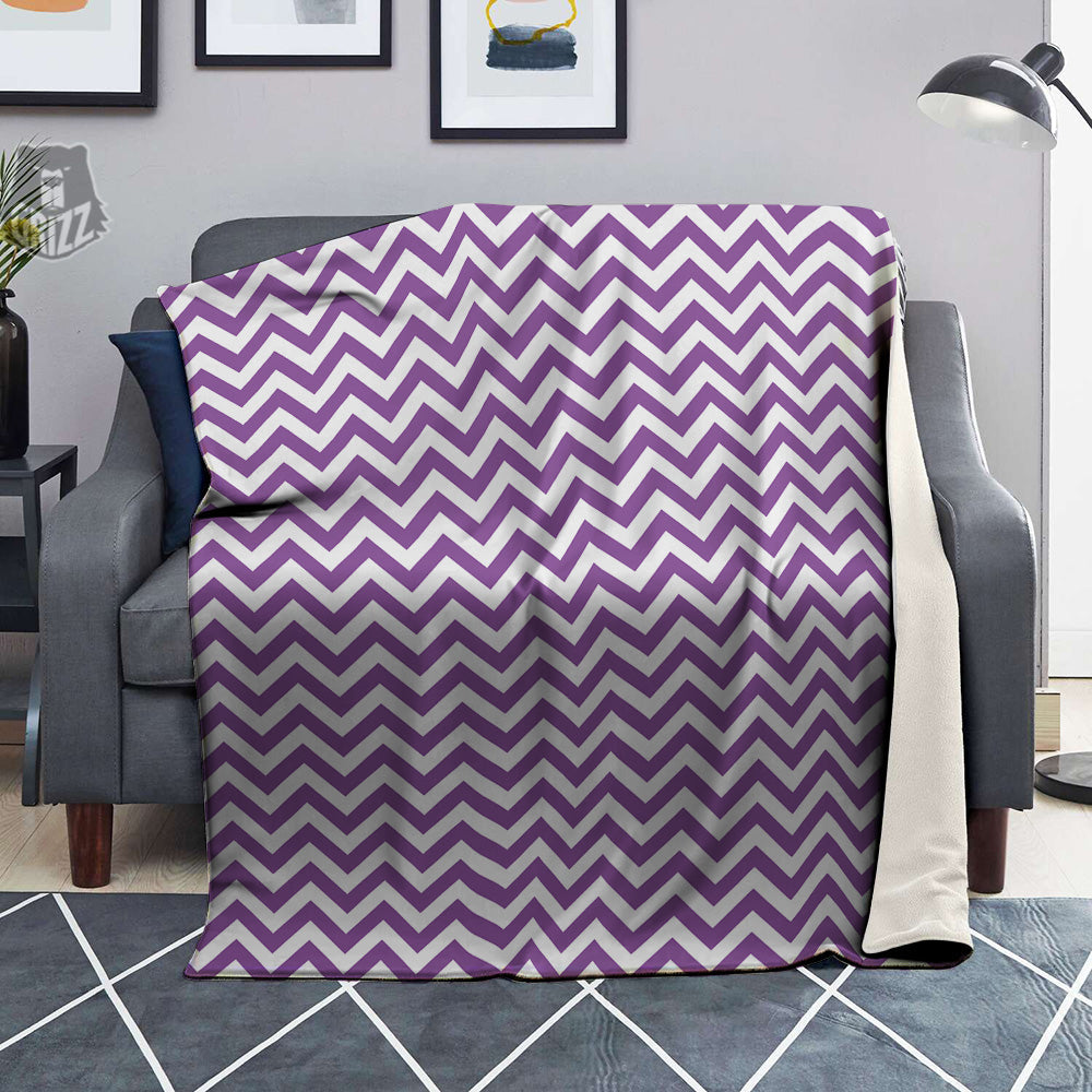 Violet Purple Zigzag Print Pattern Blanket-grizzshop