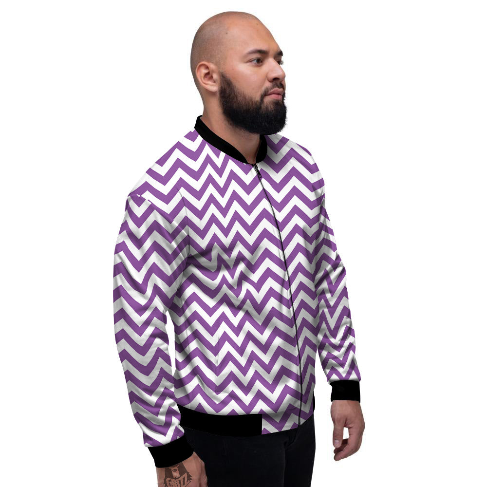 Violet Purple Zigzag Print Pattern Men's Bomber Jacket-grizzshop