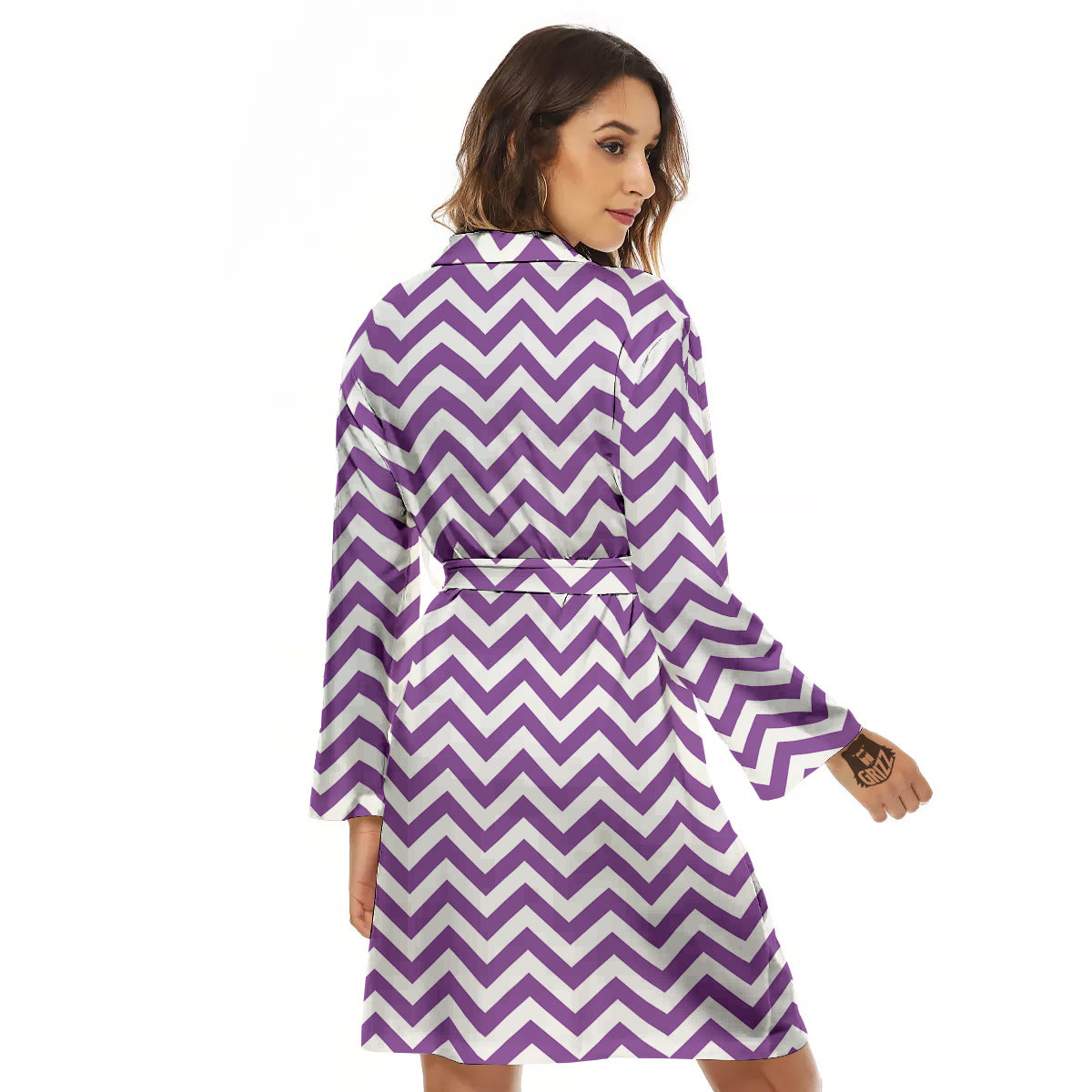 Violet Purple Zigzag Print Pattern Women's Robe-grizzshop