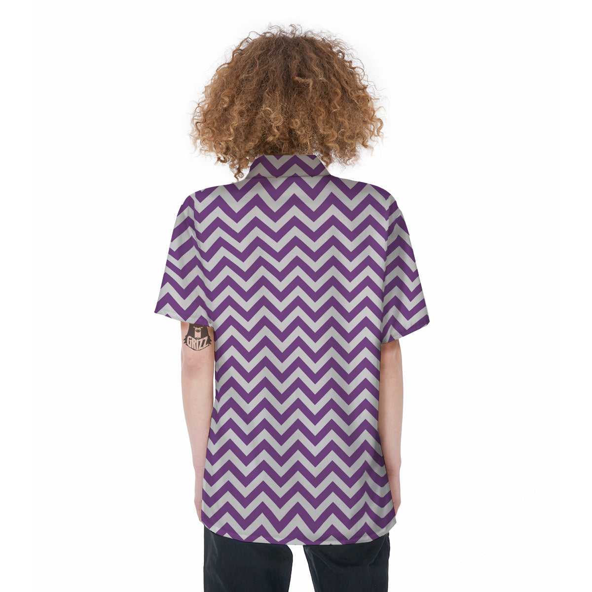Violet Purple Zigzag Print Pattern Women's Short Sleeve Shirts-grizzshop