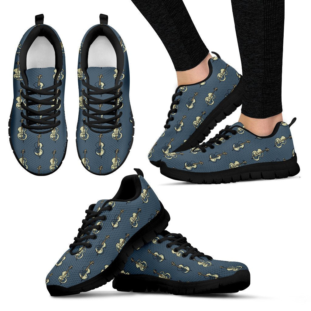 Violin Print Pattern Black Sneaker Shoes For Men Women-grizzshop