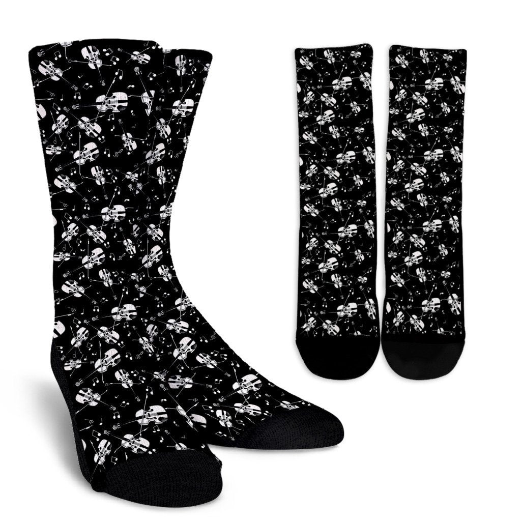 Violin Pattern Print Unisex Crew Socks-grizzshop