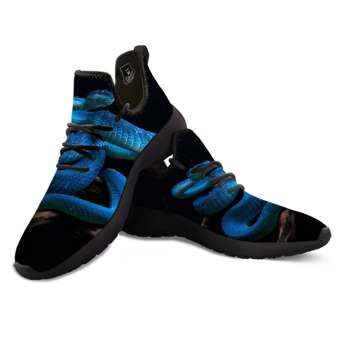 Viper Snake Blue Pit Print Black Athletic Shoes-grizzshop