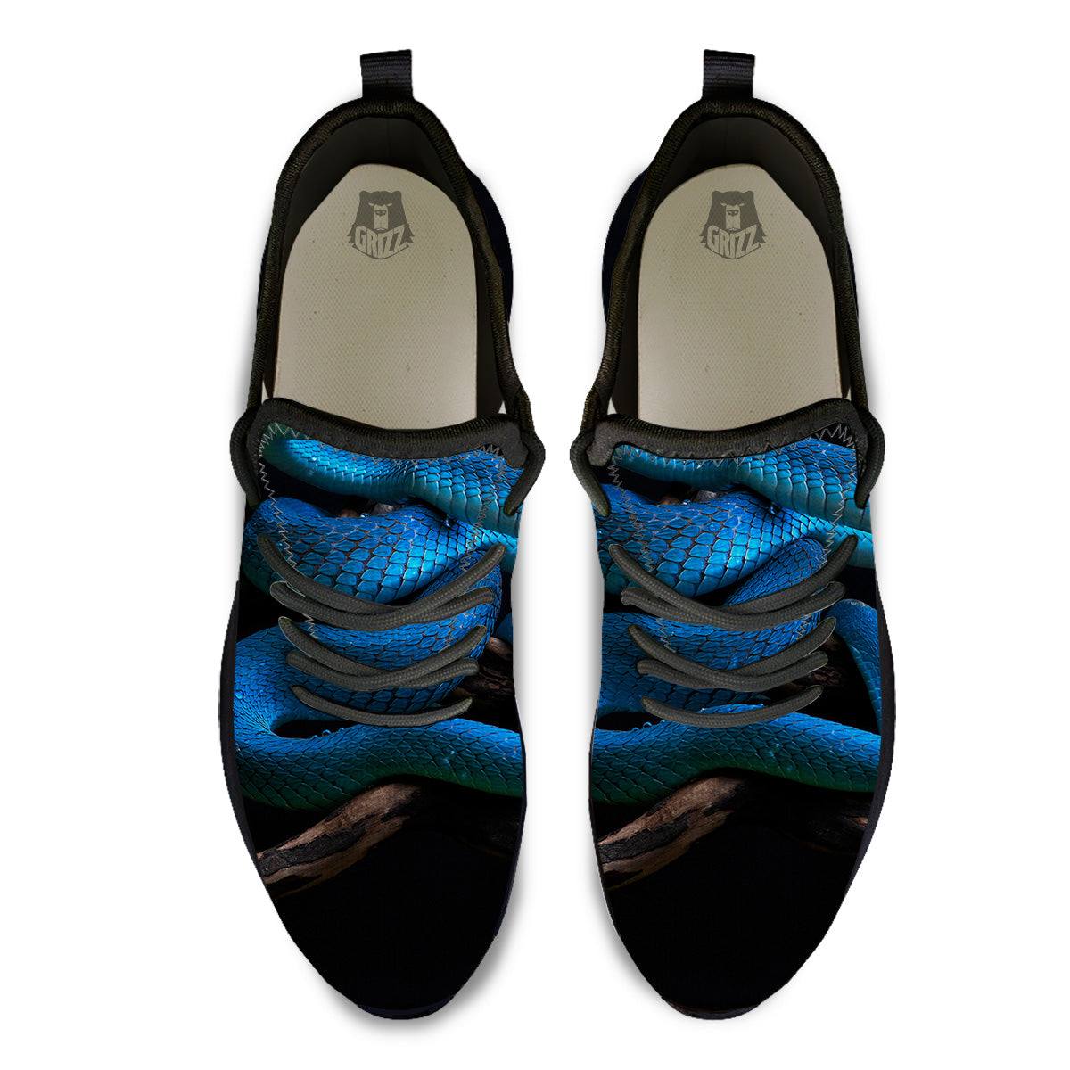 Viper Snake Blue Pit Print Black Athletic Shoes-grizzshop