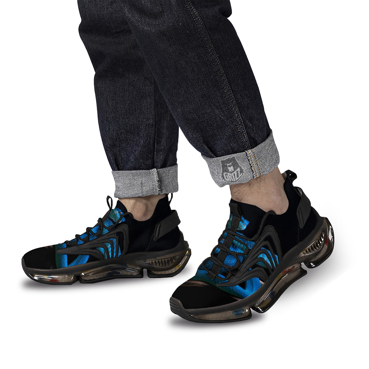 Viper Snake Blue Pit Print Black Gym Shoes-grizzshop