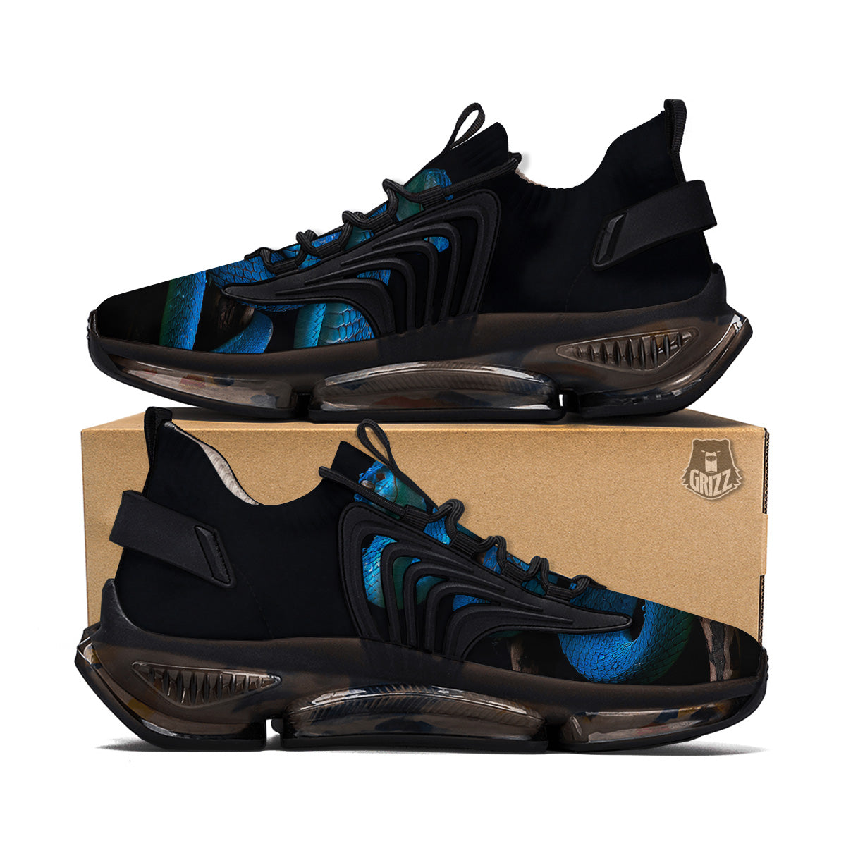 Viper Snake Blue Pit Print Black Gym Shoes-grizzshop