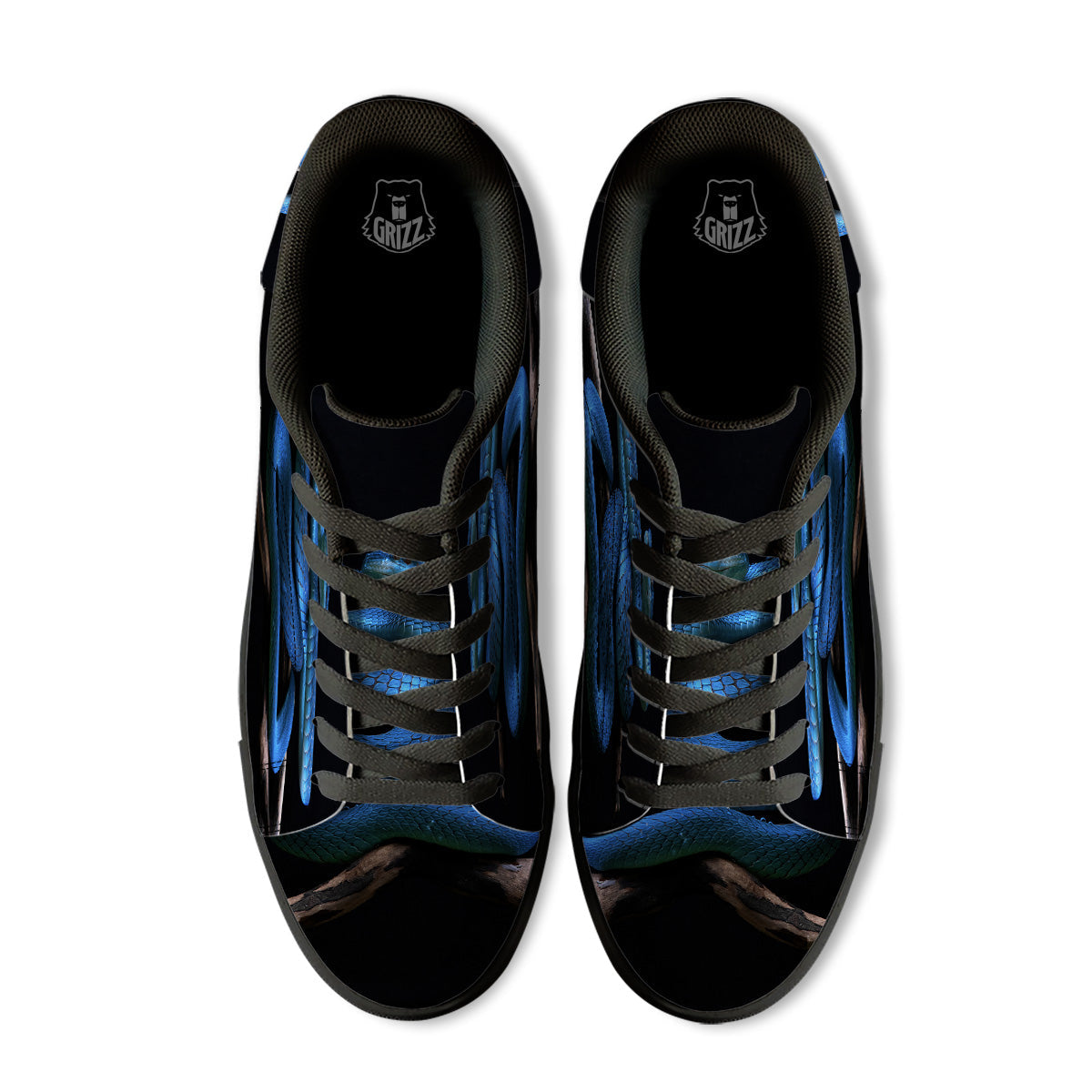 Viper Snake Blue Pit Print Black Low Top Sneakers-grizzshop