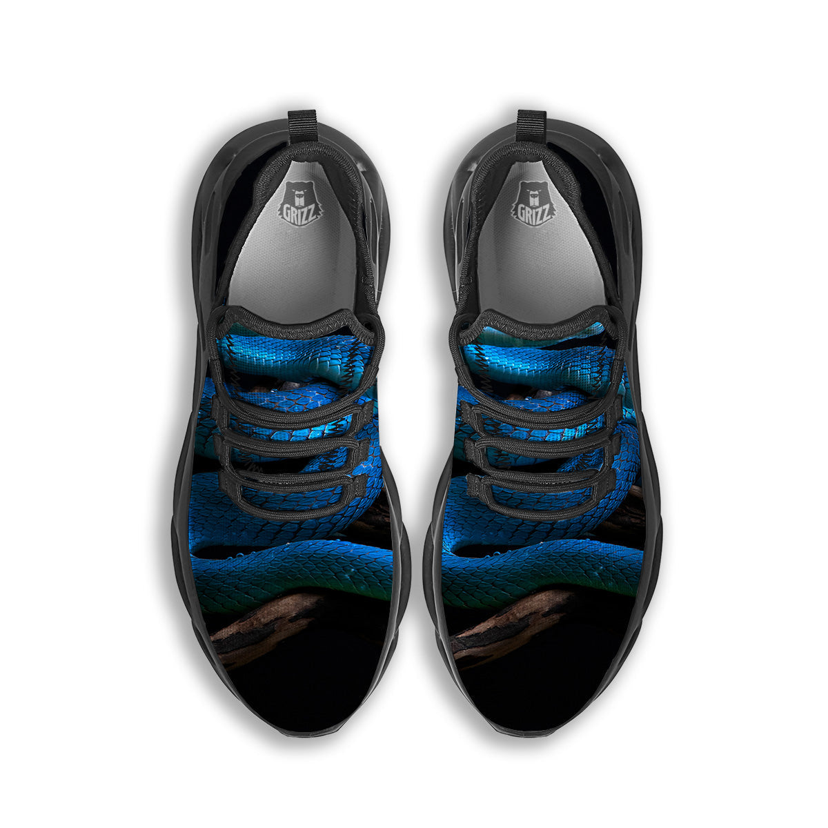 Viper Snake Blue Pit Print Black Running Shoes-grizzshop