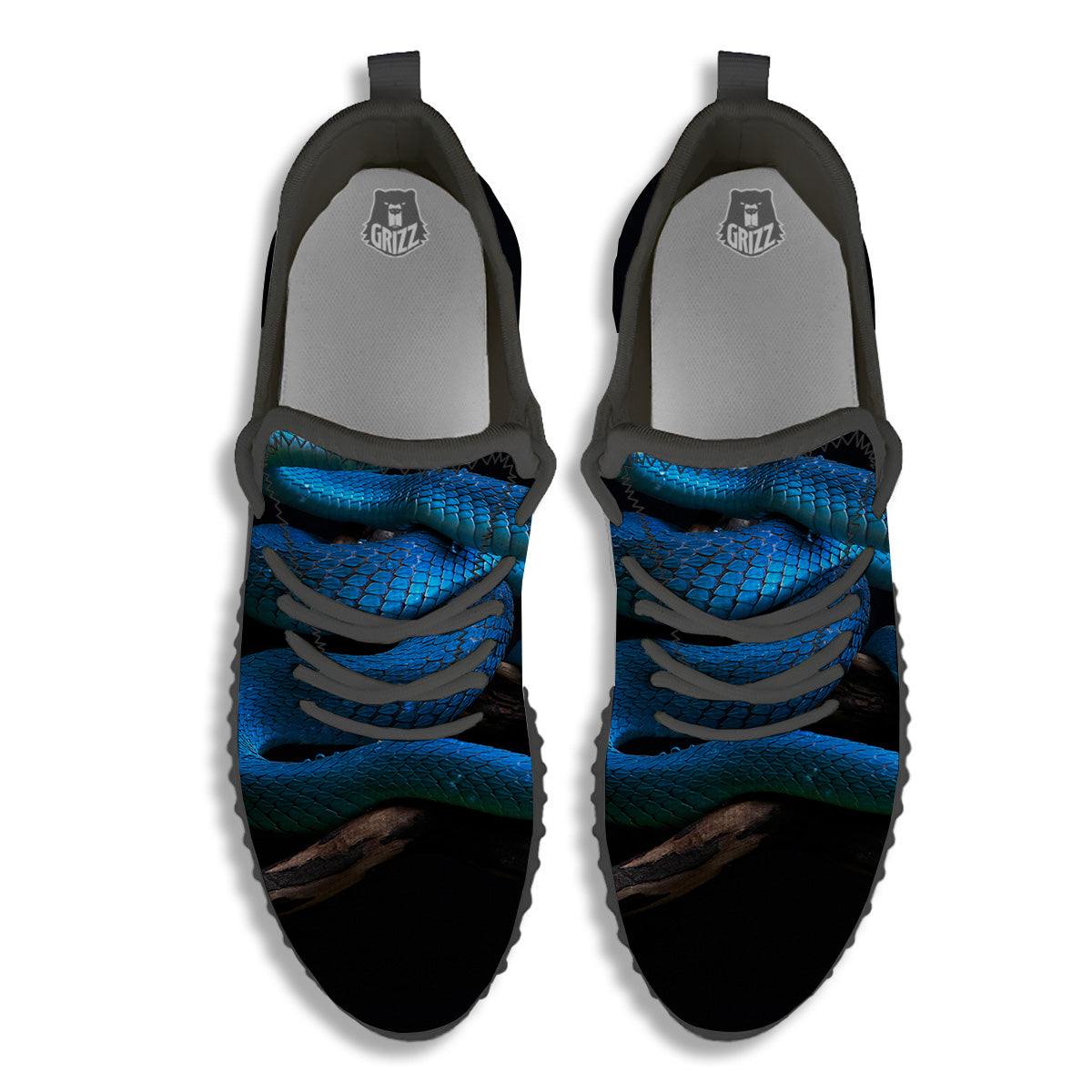 Viper Snake Blue Pit Print Black Walking Shoes-grizzshop