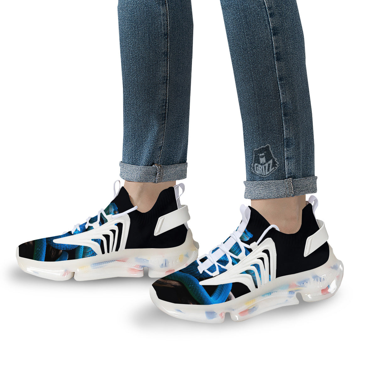 Viper Snake Blue Pit Print White Gym Shoes-grizzshop