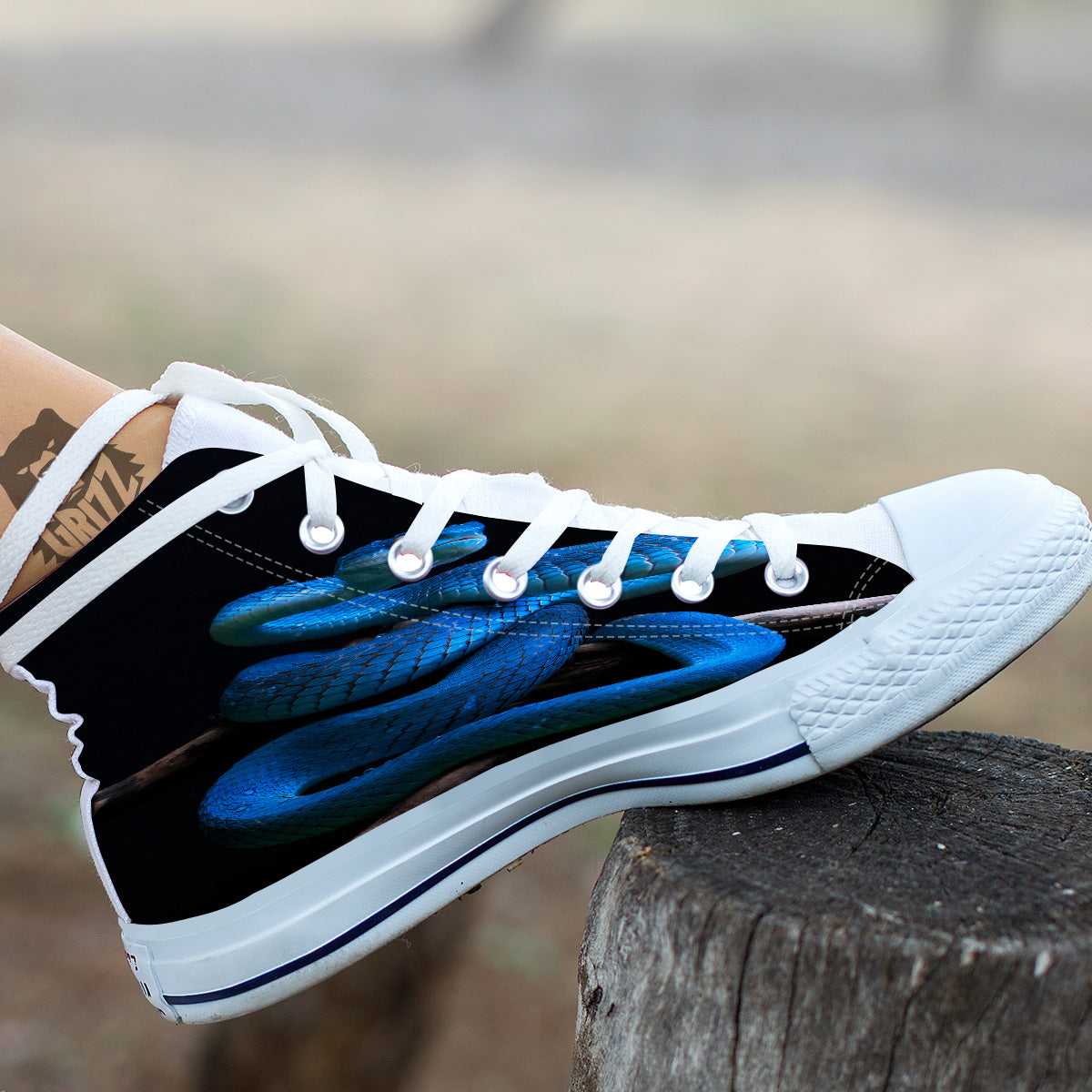 Viper Snake Blue Pit Print White High Top Shoes-grizzshop