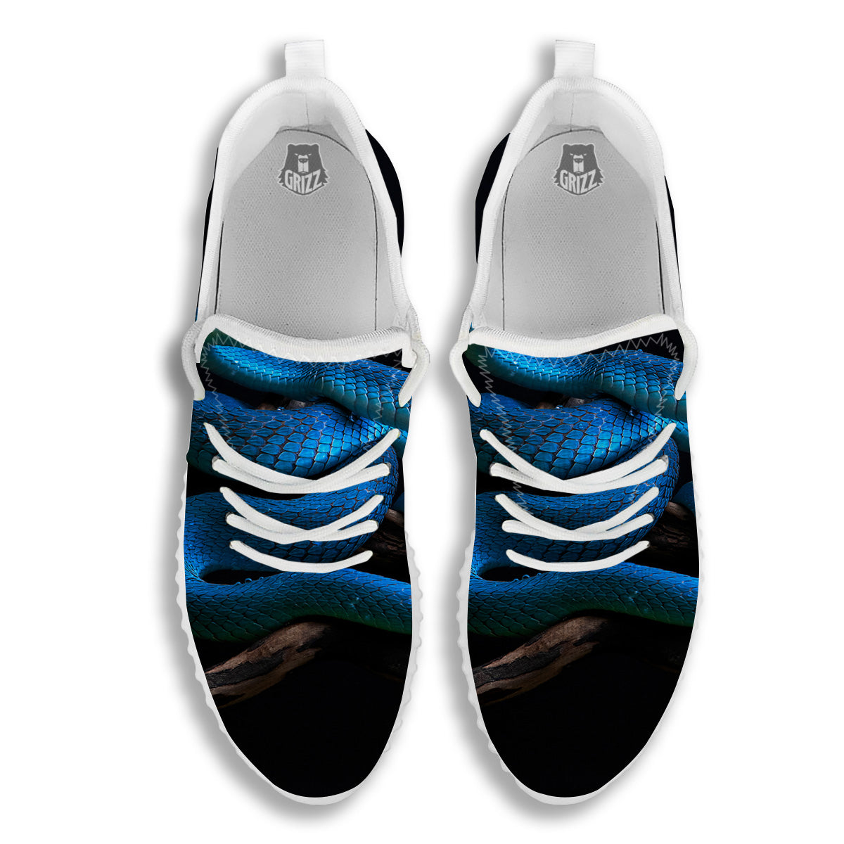 Viper Snake Blue Pit Print White Walking Shoes-grizzshop