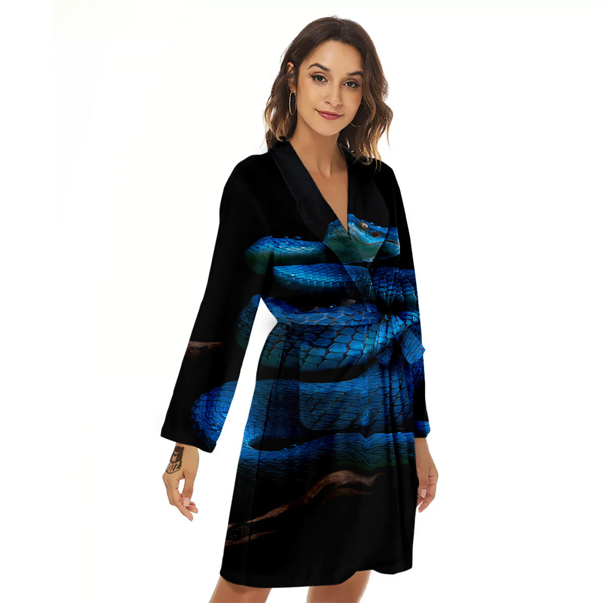 Viper Snake Blue Pit Print Women's Robe-grizzshop