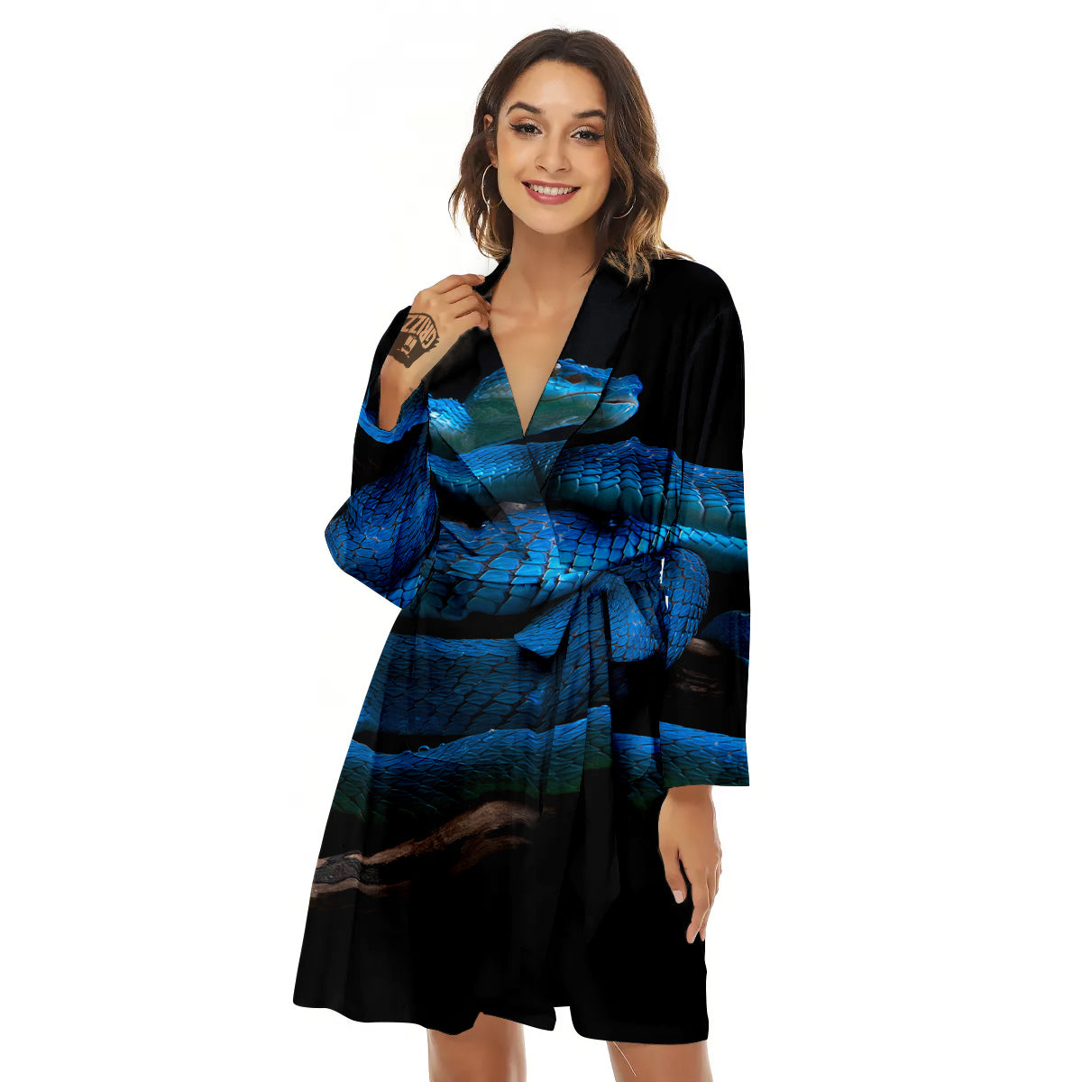 Viper Snake Blue Pit Print Women's Robe-grizzshop