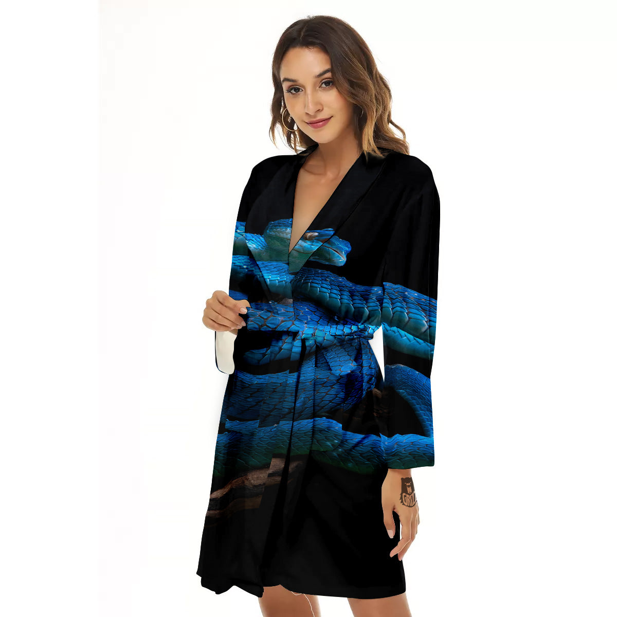 Viper Snake Blue Pit Print Women's Robe-grizzshop