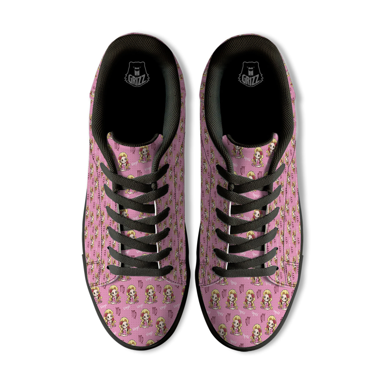 Virgo Cute Cartoon Print Pattern Black Low Top Sneakers-grizzshop