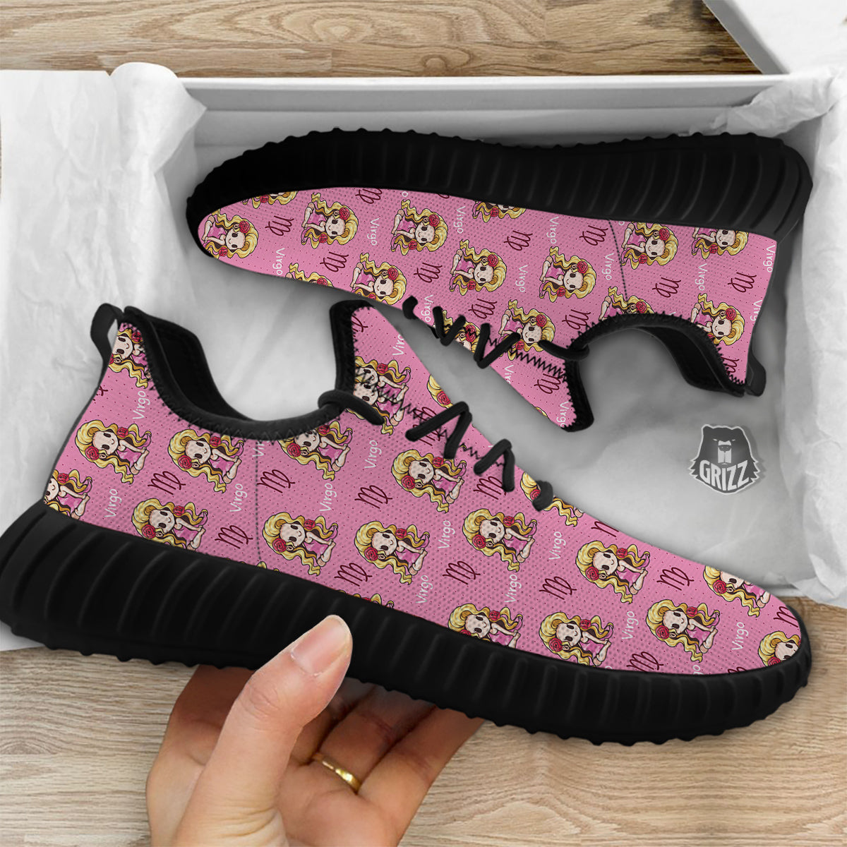 Virgo Cute Cartoon Print Pattern Black Walking Shoes-grizzshop
