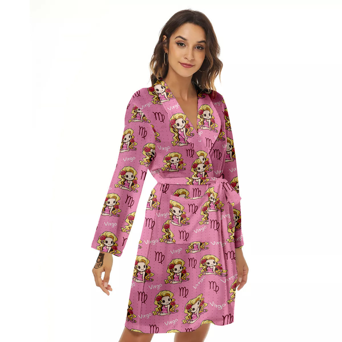 Virgo Cute Cartoon Print Pattern Women's Robe-grizzshop