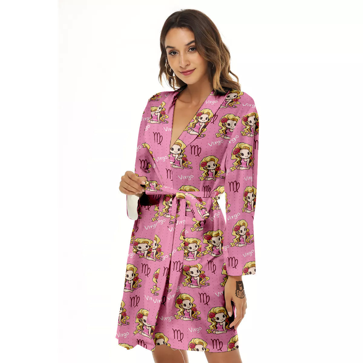 Virgo Cute Cartoon Print Pattern Women's Robe-grizzshop