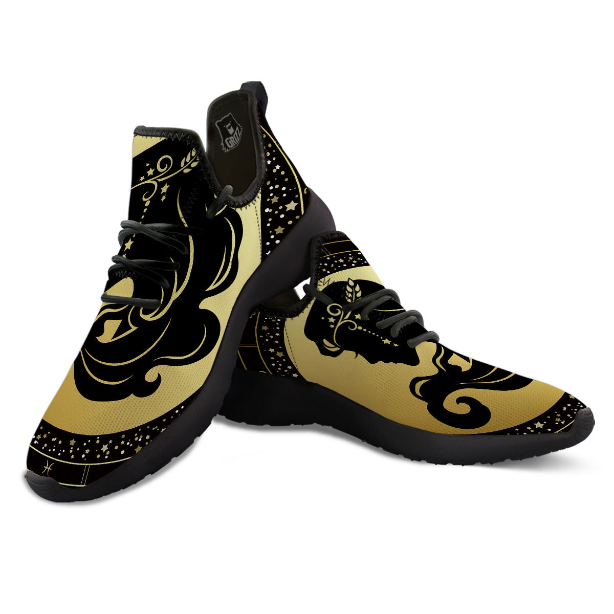 Virgo Sign Black And Gold Print Black Athletic Shoes-grizzshop