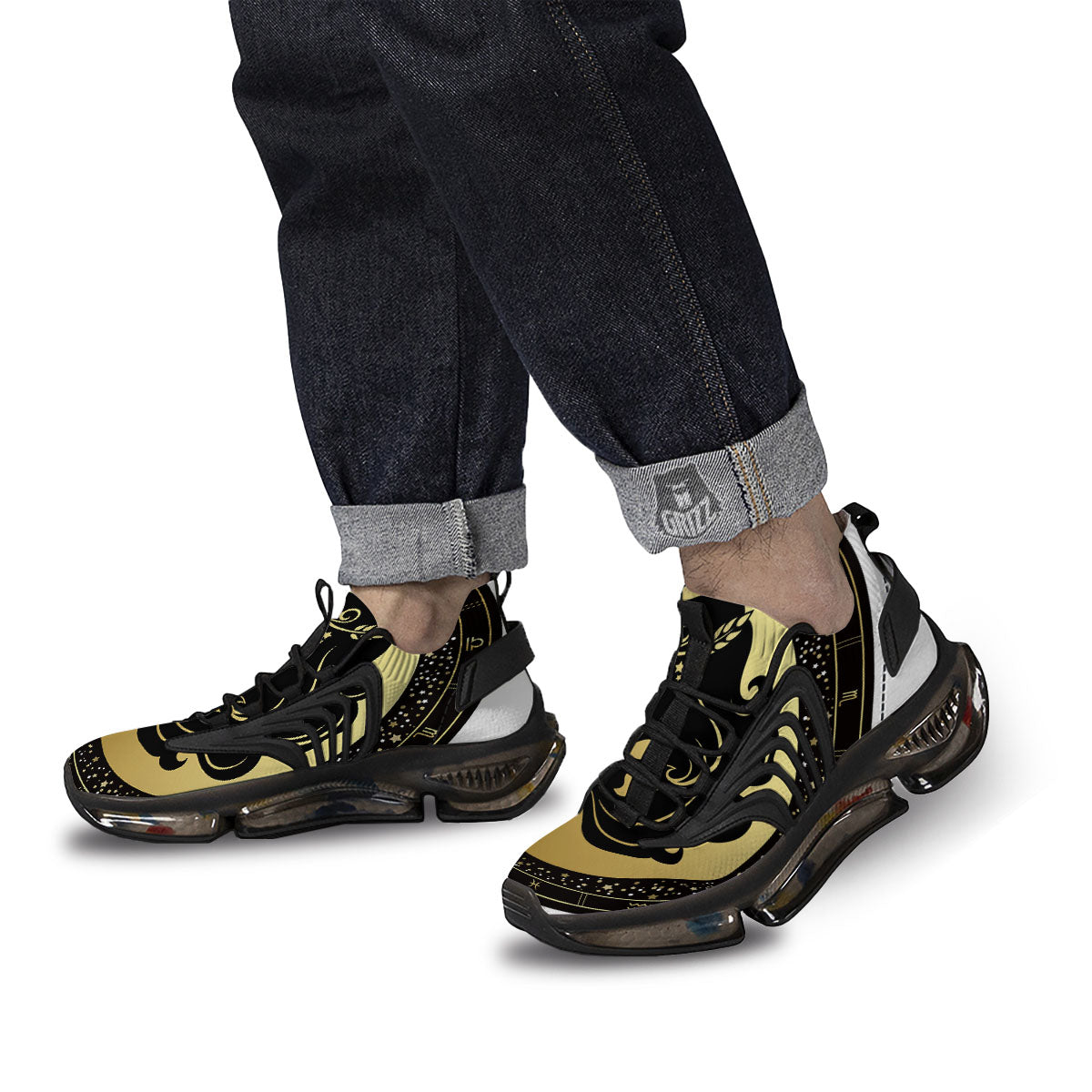Virgo Sign Black And Gold Print Black Gym Shoes-grizzshop