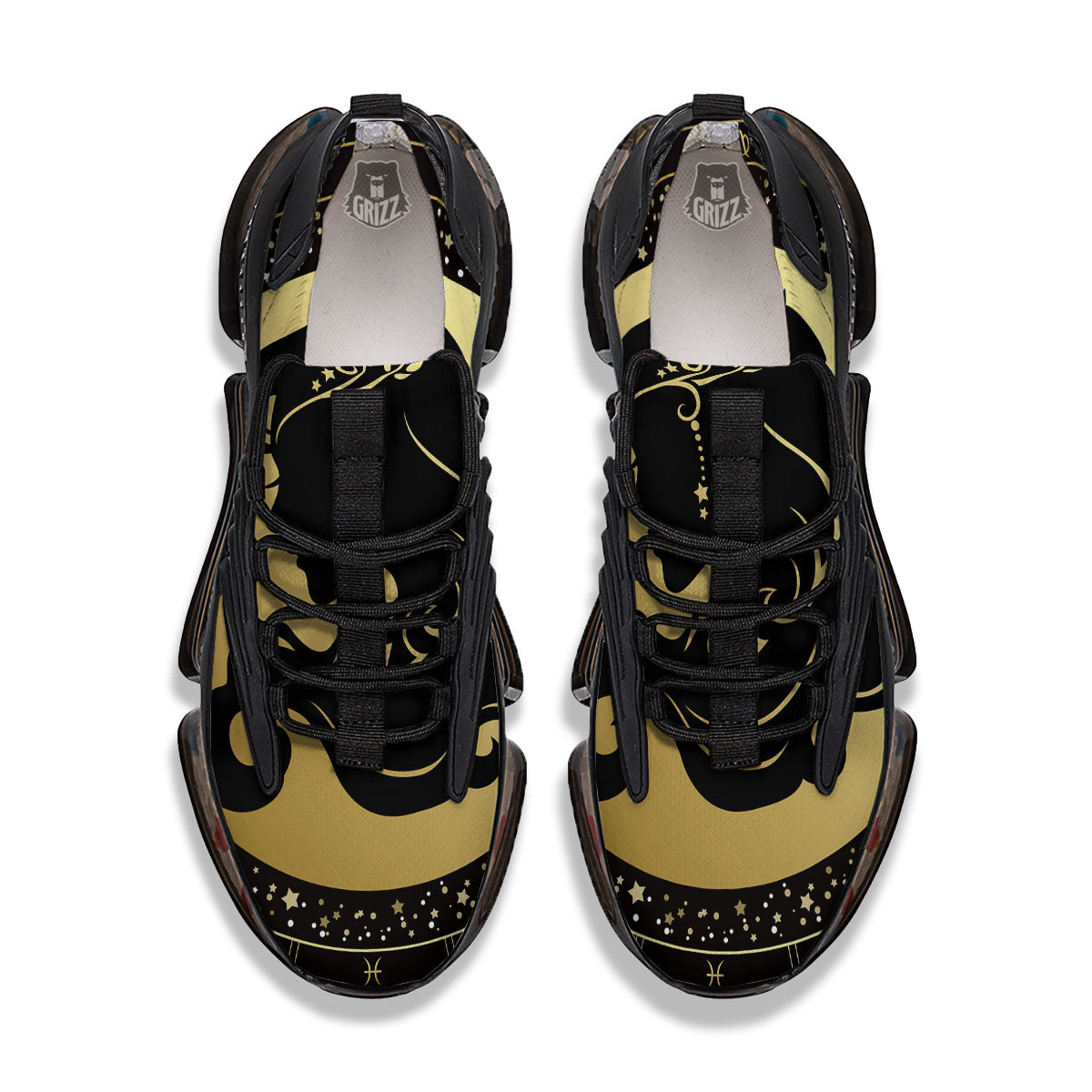 Virgo Sign Black And Gold Print Black Gym Shoes-grizzshop