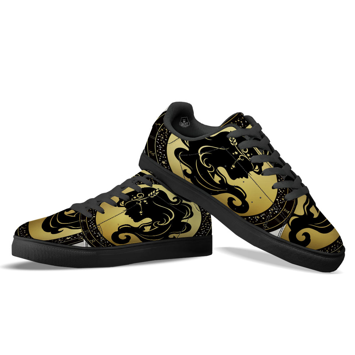 Virgo Sign Black And Gold Print Black Low Top Sneakers-grizzshop